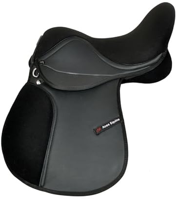 Aces Equine Synthetic Leather General Purpose Saddle With Suede Seat Wide Fit D to D 9 Inch Black (17)
