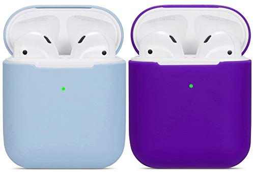 kompatibles Airpods Hülle,Watruer 2er-Pack Ultra-dünnes, weiches Silikon, stoßfestes, rutschfestes Schutzzubehör Schutzhülle für Apple Airpods 2 & 1-Ladekoffer - Hellblau + Lila