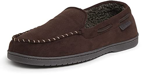 Dearfoams Men's Moccasin with Whipstitch Slipper, Coffee, Medium UK