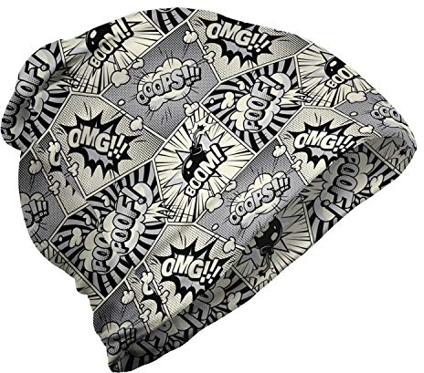 ABAKUHAUS Comics Unisex Beanie, Puh OMG Boom Puff Burst, Wandern im Freien, Dark Night Blau Eggshell