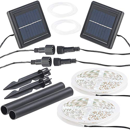 Lunartec Solar Lichtband: 2er-Set Solar-LED-Streifen mit 180 tageslichtweißen LEDs, IP65 (LEDstrip, Lichtleiste Outdoor, Weihnachtsbaumbeleuchtung kabellos)
