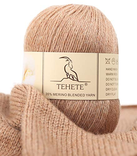 TEHETE Merinowolle Garn zum Stricken und häkeln, Handstrickgarn Schurwolle, 250 Metern 3 Fäden 50g per Knäuel,weich und leicht,Khaki