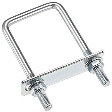 sourcing map Square U-Bolts 2-3/8(60mm) Inner Width Carbon Steel M8 with Nuts, Frame Plate, Round Washers