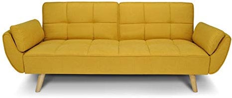 SAMIRA Divano letto clic clac in tessuto giallo - Divano 3 posti mod. Ambra piede legno naturale