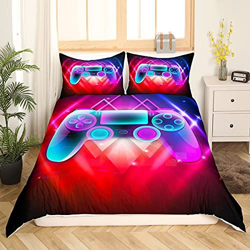 Spiele Bettdecke Set Jungen Spielzimmer Zuhause Dekor Gesteppte Bettdecke Blau Lila Rot Gamepad Spielen Bettwäsche Set Aktionsschaltflächen Spieler Bettdecke Neuheit Spielkonsole Bettwäsche, 135x200