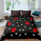 feelingyou Rote weiße Lippen Bettwäsche-Set Cartoon Kiss Bettwäsche Set 135x200cm Schwarz Betten Set für Kinder Jungen Mädchen Teenager 2St.Reißverschluss Mikrofaser