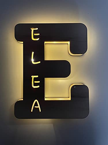 DRYSSON Holz Buchstabe Namen Nachtlicht Schlaflicht Lampe licht leuchte Namensschild Baby Kinder Zimmer Geschenk zur Geburt [Energieklasse A++] (Buchstabe: E)