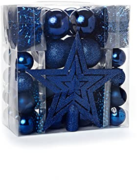 Heitmann Deco Weihnachtsbaum-Schmuck - blau - 45-teilig - Set inkl. Baumspitze, Kugeln, Perlketten und Girlanden - Kunststoff, ca. 40 x 25 x 12 cm
