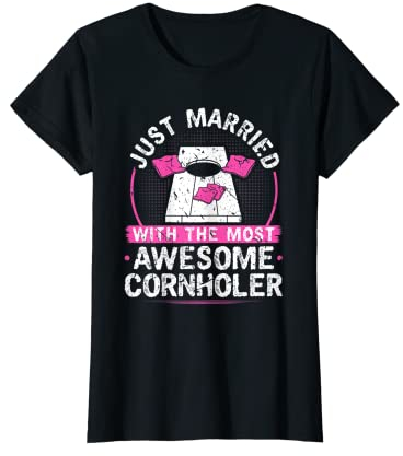 Damen Just Married, Cornhole Wedding Ehe Partner Wife T-Shirt