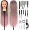 Styling Head 28 inch Hairdresser Training Head 100% Synthetic Fiber Hair Styling Head, Training Head Hairdressing Head with Free Clamp and DIY Braiding Set (Gradient Pink)