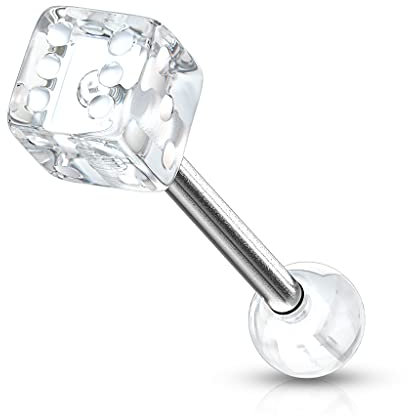 Paula & Fritz® Zungenpiercing Chirurgenstahl Acryl Würfel Klar 16mm Stablänge 1,6mm Stabdicke Barbell Piercing Stab