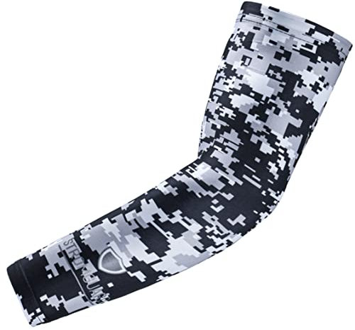 Stromguard Compression Sports Arm Sleeve Digital Camo Baseball Football Basketball - (One Arm Sleeve), #1 - Black-gray-white, Youth M