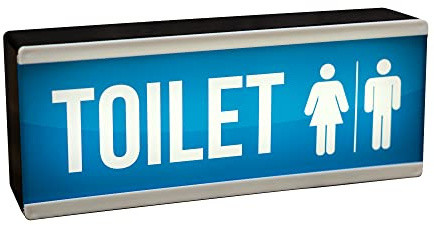 Light Up Toilet Sign | LED Bathroom Toilet Light Wall Hanging or Self Standing | Portable Blue Sign For Work or Home