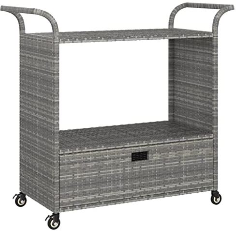 vidaXL Barwagen mit Schublade Grau 100x45x97 cm Poly Rattan