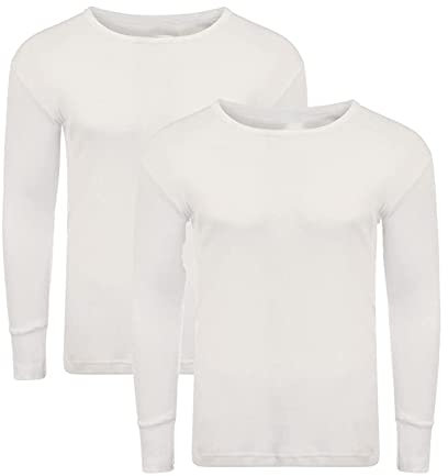 Candid Styles® Pack of 2 Mens Thermal T-Shirt Underwear Baselayer Shirt Long Sleeve Crew Neck Winter Warm Undershirt Vest Top(White,Large)