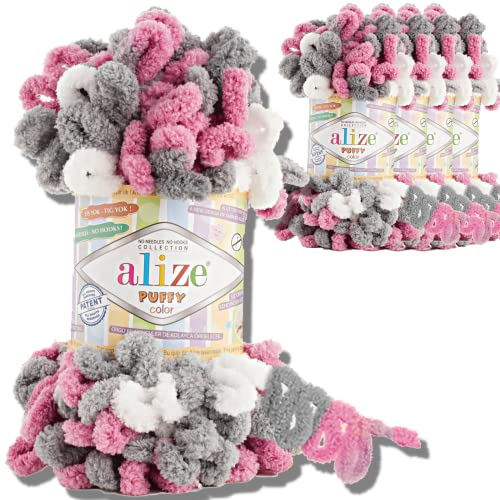 Alize 5x 100g Puffy türkische Wolle Super Bulky Chenillegarn Kuschelweich Babywolle Handstrickgarn zum häkeln weiches Chenille-Garn XXL-Knäuel für Amigurumi (6070)