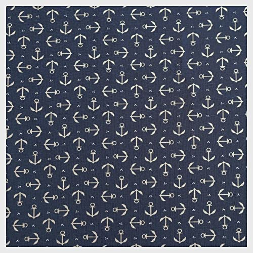 Wasserabweisender Baumwollstoff Nemos Anker beschichteter Stoff für Outdoor-Kleidung leichte Meterware maritim dunkelblau-weiß 150 x 50 cm