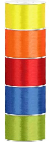 Satin Geschenkband 38mm 5 Farben je 25m lang bunt gelb orange rot blau grün Schleifenband Geschenkverpackung Geburtstag Hochzeit Weihnachten 5er Set