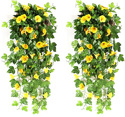 Sfit 2 Stück Künstlich Hängende Blumen, Veilchen Hängende Kunstblumen, Künstliche Hängepflanzen Hängend Girlande Seidenblumen Plastikblumen für Outdoor Garten Hochzeit Wand Dekoration