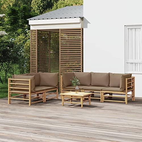 BULANED Salon de Jardin,Mobilier de Jardin,Mobilier de Patio,Salon de Jardin 6 pcs avec Coussins Taupe Bambou