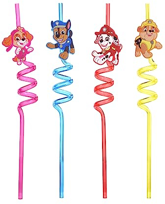 Paw Patrol Strohhalm Hartkunststoff - 4 Stück mit buntem Design - Wiederverwendbare Hello Kitty Strohhalme - Eiscreme Obst Party Strohhalme für Geburtstagsfeier Party Deko Weihnachten Party Zubehör