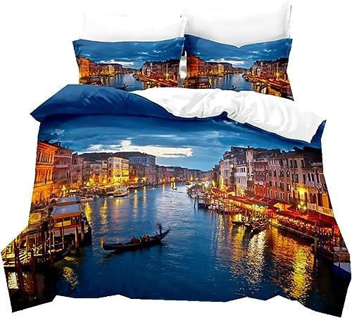 OAXACO Bettwäsche 140x200 Italien 3D Bettwäsche-Sets Venedig Weiche Atmungsaktiv Mikrofaser Bettbezug und 2 Kissenbezug 80x80 mit Reißverschluss