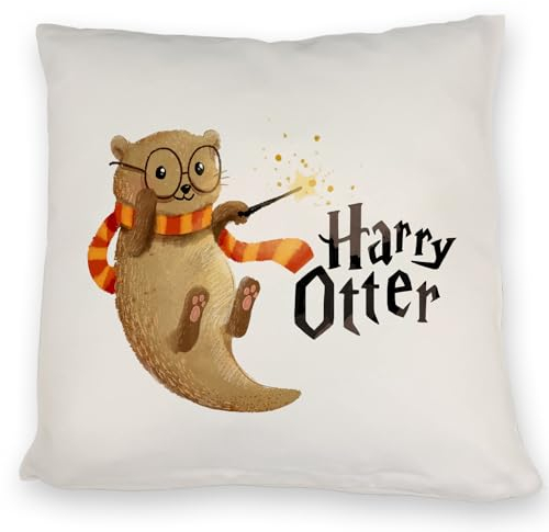 speecheese Harry Otter mit Zauberstab Kissen mit Spruch EIN buntes DekoKissen für die Couch niedlich Fischotter Kinder Magie Fantasy Tier Motiv Zauber Kinderzimmer Dekoration
