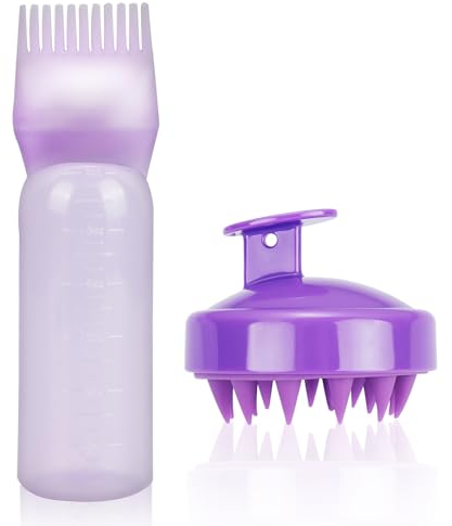 mvorry Haarfärbebürste Flasche, Wurzelkamm Applikator Haarfärbemittel Kamm und Kopfmassage Bürste, Hair Oil Applicator Bottle, Haarfärbemittel Flasche Applikator Bürste(Lila)
