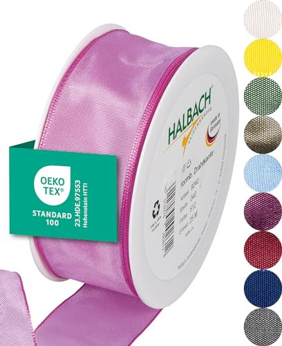 Halbach Seidenbänder Premium Geschenkband mit Drahtkante | Breite 40mm Länge 25m | Öko-Tex 100 zertifiziertes Schleifenband | Taftband Made in Germany, Farbe: rosa