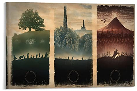 Karte von Mittelerde Poster - Herr der Ringe Gemälde auf Leinwand - Wandkunst für Wohnzimmer - 20 x 30 cm