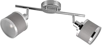 lightling Modern Deckenlampe Aris, 2-flammig, Stoffschirm in Grau, exkl. 2 x E14 max. 28W, Höhe 19 cm, Breite 52 cm, Metall, chrom