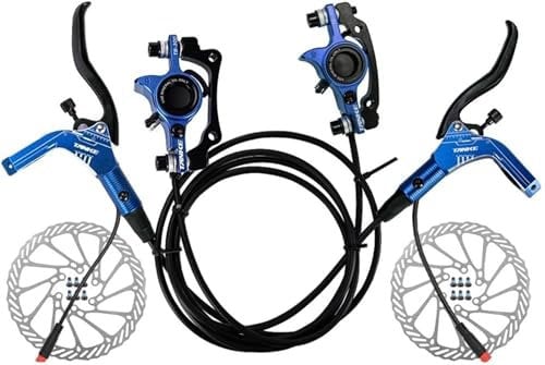 HoldOneLight E-Bike Electric Hydraulic Disc Brake Set,E-Bike Hydraulic Disc Brake Set Electric Bicycle Cut Off Brake Lever With Rotor，Complete Bike Brake Set (Blue)