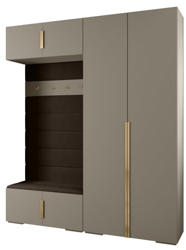 MEBLE KRYSPOL Inova 1 Möbelset - Moderne Garderobe - für Schlafzimmer, Wohnzimmer, Flur, Kinderzimmer - Ankleidemöbel - 236,7x200x47cm - Kaschmir, Paneele Manila 04, Handgriff Gold