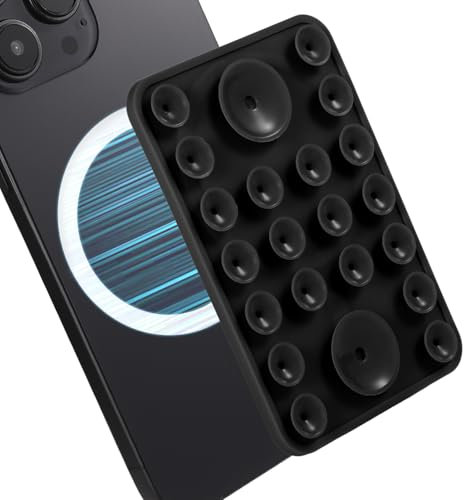 lasuroa Ventosa para Movil, 9,6x6,2cm Soporte de Succión Telefono de Silicona Soporte Teléfono Ventosa Magnética Funda Antideslizante Manos Libres Rectangular para MagSafe Video (Negro)