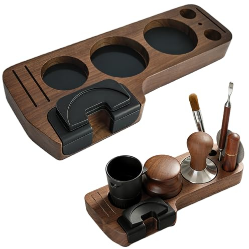 Singring Espresso Tamping Station, Coffee Tamper Station Espresso Tamper Organizer, Coffee Tamper Holder Coffee Portafilters Stand Base for Espresso Machine Accessories (Walnut wood)