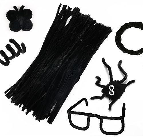 100 Stück Pfeifenreiniger, Schwarz Pfeifenreiniger zum Basteln, 30cm Lang Chenilledraht Basteldraht für Kinder DIY Handgemacht, Halloween Decoration