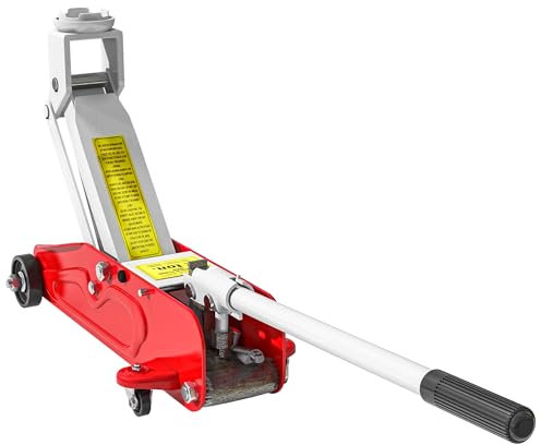 HOMCOM Hydraulic Car Jack, Low Profile Trolley Jack, 2 Ton Heavy Duty Steel Floor Jack with Quick Lift for Car Auto Trailer Garage Tyre Repair, Red