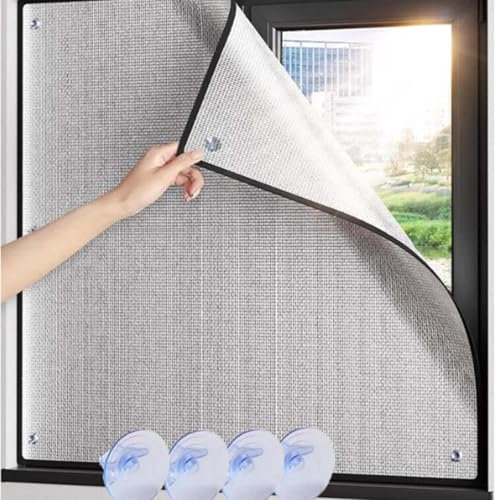 Sun protection window film,Aluminium Insulation Foil,with Suction Cup,100% Blackout Window Cover,Window heat reflector,for Home Office Garage Sunroom,can be Customized(Grey,65x95cm/25.6x37.4in)