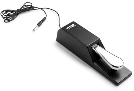 MAX Universal Sustain Pedal – Haltepedal mit Chromoptik Polaritätsschalter und rutschfester Gummisohle – kompatibel mit jedem Keyboard oder E-Piano, 6,3-mm-Anschluss
