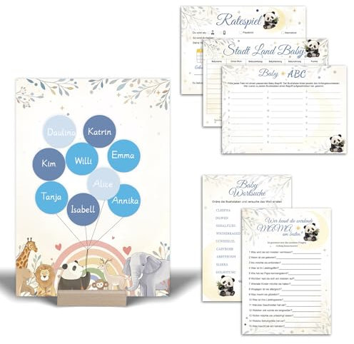 Babyshower Spiele Set 55PCS, Gästebuch Babyparty, Babyparty Spiele Karten zum Ausfüllen, Gender Reveal Party Fingerabdruck Baum, Babyparty Deko Junge mädchen, für Babyparty, Gender Reveal Feier