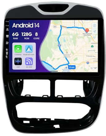 MISONDA 6G+128G CAM+MIC Doppio DIN Autoradio Android 14 per Renault Clio 4 2012-2016 con Wireless Carplay Android Controllo del volante Bluetooth 5.0 Mirror Link Navigazione GPS WiFi Avvio rapido