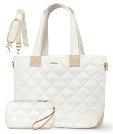 Prite Laptop Tote Bag for Women Large Puffer Quilted Shoulder Handbag Lightweight Fluffy Teacher Nurse Bag with Shoulder Strap for Work, Travel, Gym, School