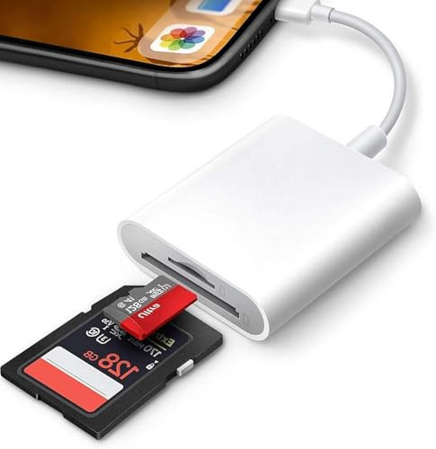 Lecteur de Carte SD 2 en 1 pour iPhone, iPad, Adaptateur de Carte SD et TF, visionneuse Portable, pour iPhone 14/13/12/11/8/7/6/Plus/Pro/Max/SE, Plug and Play