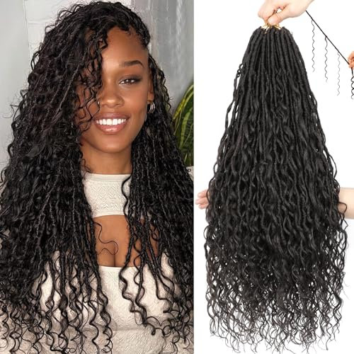 XIIMENALU Boho Faux Locs Crochet Hair 8 Packs Goddess Soft Locs with Curly Ends Pre-Looped Bohemian River Locs Crochet Hair Extensions for Black Women (4#, 18Inch(Pack of 8))