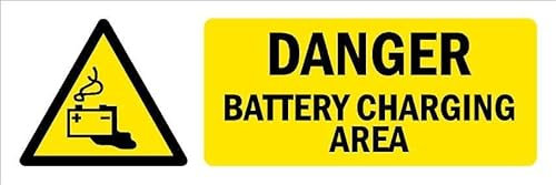 Danger, Battery Charging Area, warning sign - Self adhesive sticker (150mm x 50mm)