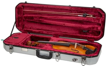 Crossrock Oblong Case fits 4/4 Full-Size Violin, Includes Interior Compartment, 2 Bow Holders, Security Lock, and Detachable Straps-Silver (CRA860VFSL-R)