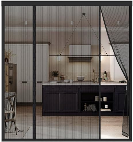 Puerta Magnética, 140(35/70/35) x210cm, Mosquitera Puerta Magnetica, Doble Apertura Lateral, Se Cierra Automáticamente, Cortinas Mosquiteras para Puertas de Balcones, Puertas de Patios, Dormitorios