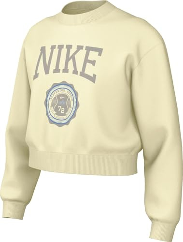 Nike Sportswear Club Kastenförmiges French-Terry-Rundhalsoberteil Für Ältere Kinder (Mädchen), Coconut Milk/College Grey, HJ3373-113, XL
