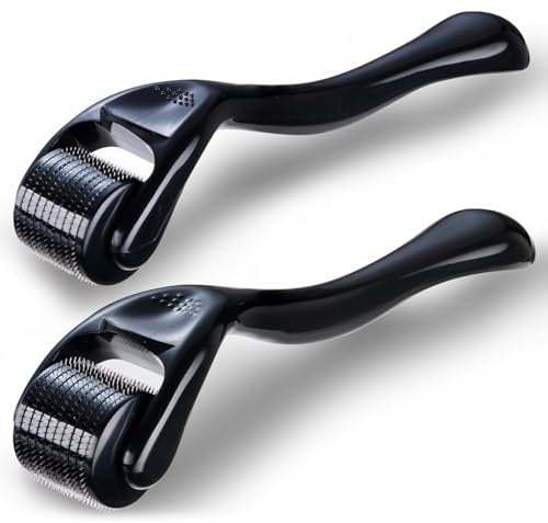 Derma Roller pour Repousse des Cheveux et Barbe 540 Micro-Aiguilles en Titane, 0,5mm/1,0mm Derma-Roller Rouleau Microneedling pour Visage, Réduction des Cicatrices et Rides, Soin de la Peau et Barbe