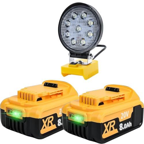 2X Li-Ion Akku Ersatzakku für Dewalt 18V 8,0Ah/8000mAh akku + Akku Lampe DCB200 DCB184 DCB101 DCB107 DCB112 DCB105 DCB115 DCB203 with LED Indicator